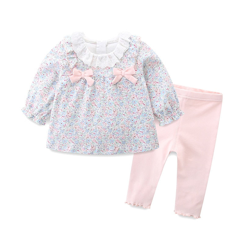 Spring and Autumn Kids Clothing Baby Girl Sets Infant Tops Children T-shirt Pink Trousers Two-piece Suit Children Clothes