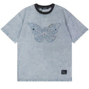 Denim T Shirt Streetwear Embroidery Butterfly T-shirt Men Jeans Tee Shirts Top
