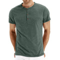 Men T-shirt Henry Neck Design Slim Fit Solid T-shirts Male Tops Tees Short Sleeve T Shirt For Men