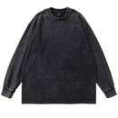 Long Sleeve T-Shirt Streetwear Men Solid Plain Casual Cotton Wash Distressed Tee Shirts Loose Tshirt Tops