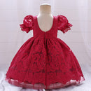 Summer Baptism Princess Party Short Sleeve Costume Vintage Toddler Dress For Baby Girl Clothes Flower