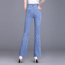 Women Summer New Front Slit Micro-Flare Jeans Are Tall And Thin Light Blue Wide-Leg Casual Pants