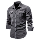 Corduroy Cotton Shirts Men Business Casual Lapel Solid Color Slim Fit Men Shirt New Autumn Shirt for Men