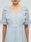 Elegant Dresses For Women Square Collar Short Sleeve Backless High Waist Spliced Bowknot Dress Female Clothes Summer