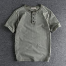 Summer Henry collar short sleeve t-shirt men cotton youth solid half sleeve top wear