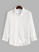 Mens Long Sleeve Shirt Neutral Cotton Linen Textured Fabric Button Lapel Autumn Casual Loose Blouses