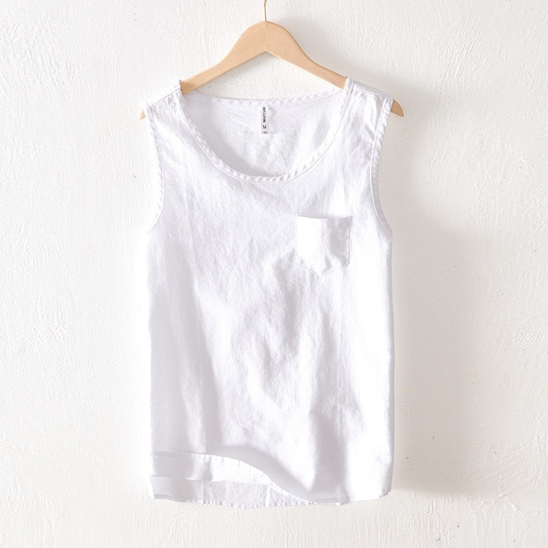 Summer Vintage Sleeveless Men Cotton Linen Thin Vest Gym Workout Waistcoat Outdoor Casual Tanks