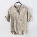 Vintage Linen T-Shirt for Men Pullover Casual V-Neck Short Sleeve Thin Breathable Tees Summer