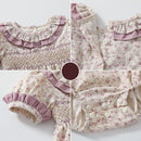 Newborn Babies Spring Fall Jumpsuits Kids Floral Smocking Rompers with Head-wear Baby Girls Smocked Casual Soft