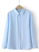 White Shirt For Women Solid Tops Brief Long Sleeve Double Layer Chiffon Loose Blouses Autumn