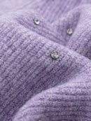 Women Diamonds Round Neck Knitted Pullover Solid Color Long Sleeve Ruffle Sweater Casual Style Winter