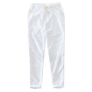 Summer Men Solid Simple Casual Thin Natural Cotton Linen Pants Elastic Waist Drawstring White Beach Trousers