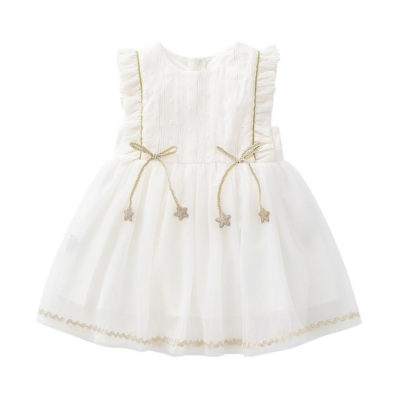 Baby Girl White Dress Babies Flying Sleeve Vest Dresses Toddler Summer Casual Clothes Ruffle 1-3 Years Frocks