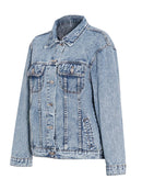 Streetwear Denim Jacket For Women Lapel Long Sleeve Patchwork Pockets Solid Single Breasted Jackets Female Clothing