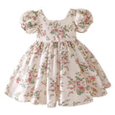 Baby Girls Summer Dress Kids Floral Printed Princess Ball Gowns Children Casual Vintage Frocks Toddlers Soft Cute