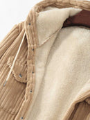 Jacket for Men Fleece-lined Corduroy Hooded Jackets Solid Fluffy Coat Overshirt with Pocket Winter Unisex Warm Outerwear