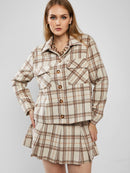 Flannel Plaid Single Breasted Pocket Shacket Shirt Jacket Women Wide-waisted Shirt Collar Long Sleeves Fall Winter