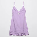 French Elegant Violet Dress Spaghetti Strapless Hollow Out Sexy Beach Mini Dress Women