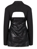 Women Leather Hollow Out Cool Blazer Dress Lapel Long Sleeve Loose Fit Spring Autumn