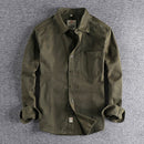 Twill Cotton Cargo Shirt For Men America Style Simple Casual Loose Overalls Blouse Pocket Long Sleeve Vintage Versatile Male Top