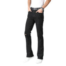 Men Four Seasons Mid-waist Micro-Flare Ripped Jeans High Quality Black Casual Pants
