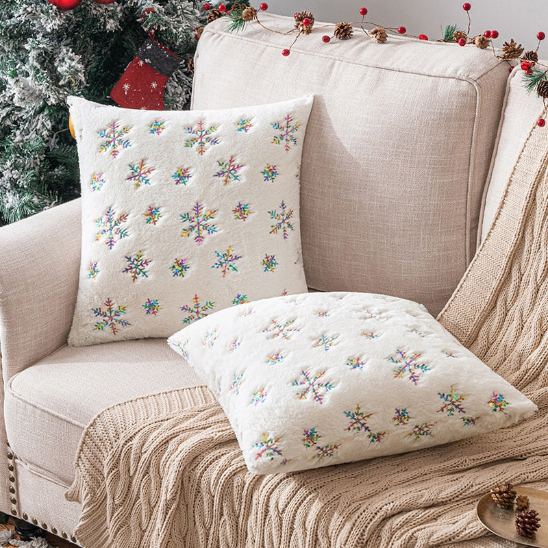 Decor Cushion Cover 45x45cm Christmas Snowflakes Fluffy Pillow Cover Home Decorative For Living Room Bed Room