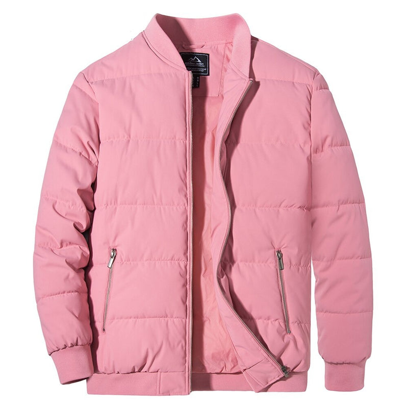 Winter Quilted Lined Bomber Jackets Mens Puffer Jackets Full Zip Casual Warm Coats Zipper Pockets Hiking Outwear Tops