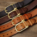 3.8cm Retro Jeans Belt Male Ceinture Vintage Brass Buckle Genuine Leather Belt For Men Waist Strap Homme Casual