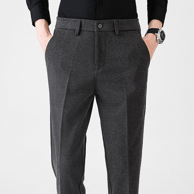 Winter Fall Men Suits Pants Business Casual Thicken Stretchy Simple Solid Classic Trouser