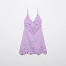 French Elegant Violet Dress Spaghetti Strapless Hollow Out Sexy Beach Mini Dress Women