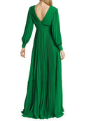 Women Elegant Maxi Dress Pleated Backless Solid New V Neck Long Sleeve Evening Party Dresses Summer