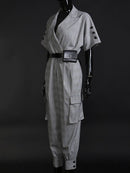 Loose Fit Women Pockets Plaid Belted Jumpsuit New High Waist Pocket Pants Tide Spring Autumn