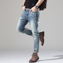 Men Spring And Summer High-Quality Classic Straight Jeans Mid-Waist
