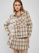 Flannel Plaid Single Breasted Pocket Shacket Shirt Jacket Women Wide-waisted Shirt Collar Long Sleeves Fall Winter