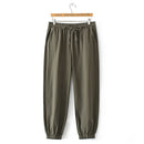 Women Loose High Waist Cotton Line Ankle Length Drawstring Harem Trousers