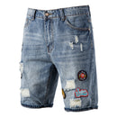 Spliced Short Jeans Men Casual Streetwear Mid Waist Cotton Blue Denim Shorts for Men Summer Shorts for Men