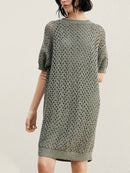 Women Sequins Out Knit Robe Two Pieces Set Female Short Sleeve Round Neck Mini Dresses