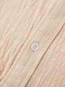 Mens Shirts Solid Long Sleeve Blouse Non-Stretch Fabric Linen Texture Tops Stand Collar with Patch Pocket