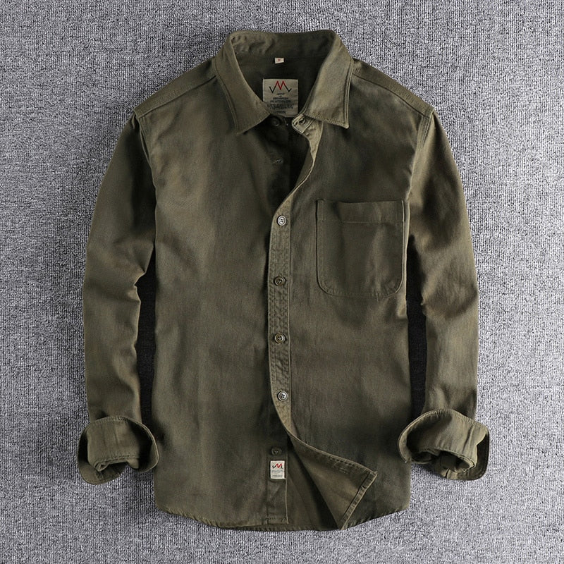 Twill Cotton Cargo Shirt For Men America Style Simple Casual Loose Overalls Blouse Pocket Long Sleeve Vintage Versatile Male Top