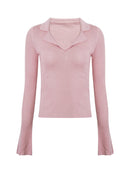 Winter New Women Solid Color Turn Down Collar Sweater Design Slim Long Sleeve Office Lady Knitting Shirt