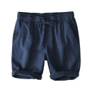 Summer Men Shorts Elastic Waist Drawstring Solid Simple Beach Cotton Linen Male Outfit
