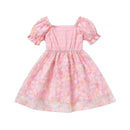 Toddler Girl Puff-sleeve Mesh Splice Square Neck Short-sleeve Dress