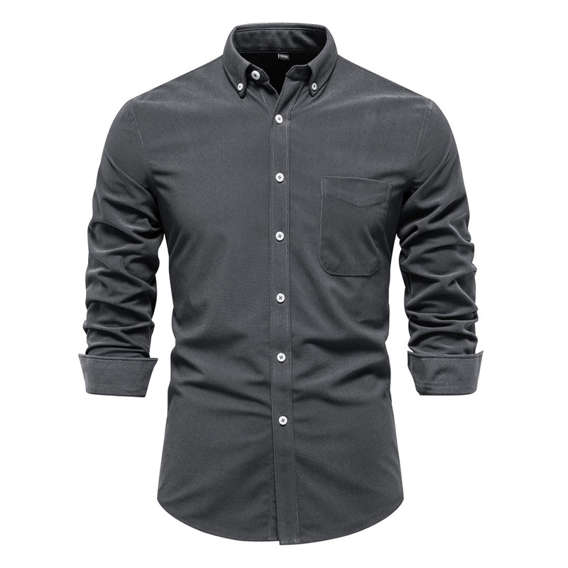Retro Men Corduroy Shirt Single Pocket Casual Loose Shirt for Men Autumn Thicken Warm