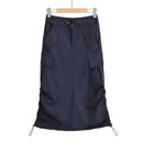 Womens Drawstring Patchwork Pockets Cargo Fashion High Waist Solid Split Loose Casual Skirts Spring