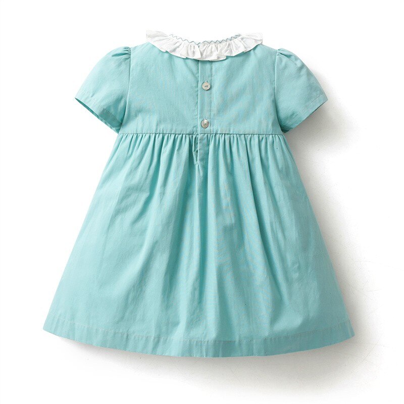 Baby Girls Hand Made Embroidery Dress Children Short Sleeve Frock Ruffle Collar Toddler Summer Cotton Embroidered Flower Dresses