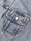 Streetwear Denim Jacket For Women Lapel Long Sleeve Patchwork Pockets Solid Single Breasted Jackets Female Clothing