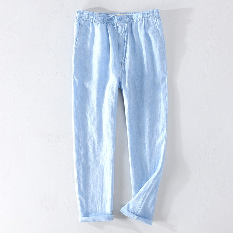 Men Dress Pants Summer New Casual Black Pants Men 100% Pure Linen Loose Solid Trousers Male