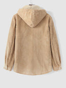 Jacket for Men Fleece-lined Corduroy Hooded Jackets Solid Fluffy Coat Overshirt with Pocket Winter Unisex Warm Outerwear