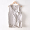 Summer Vintage Sleeveless Men Cotton Linen Thin Vest Gym Workout Waistcoat Outdoor Casual Tanks
