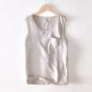 Summer Vintage Sleeveless Men Cotton Linen Thin Vest Gym Workout Waistcoat Outdoor Casual Tanks